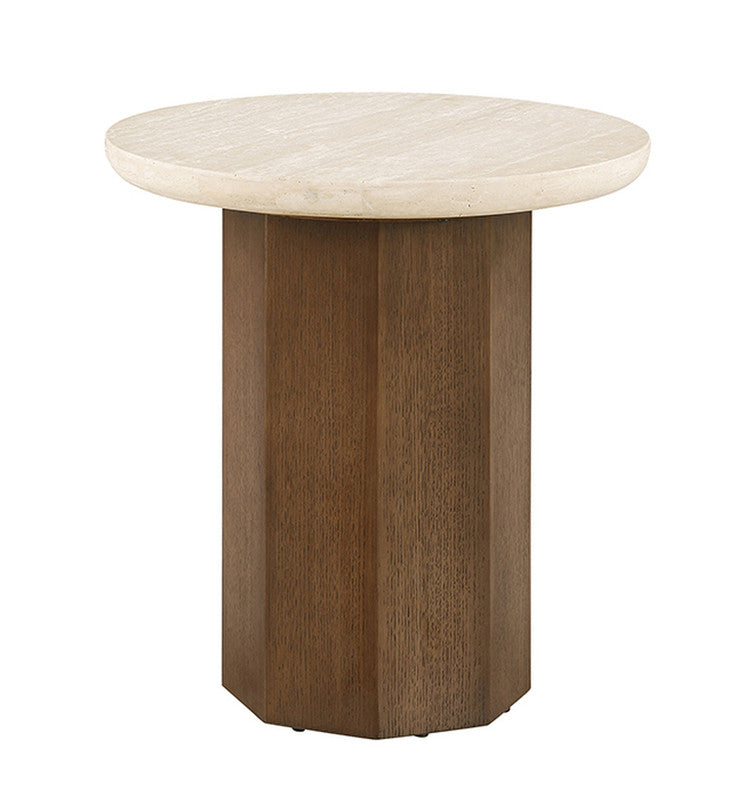 Florian Yellow Travertine/Brown Oak End Table - Ornate Home