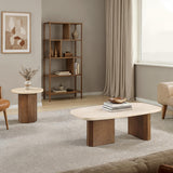 Florian Yellow Travertine/Brown Oak End Table - Ornate Home