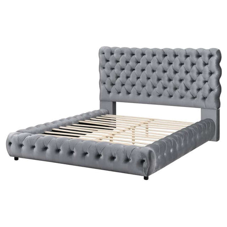 Flory Gray Upholstered Platform Bed - Ornate Home