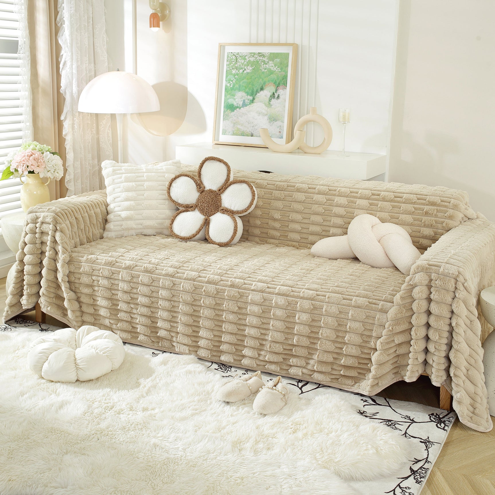 Fluffy Faux Fur Couch Cover Plush Sofa Throw, Warm & Stylish Sofa Protector - Ornate Home