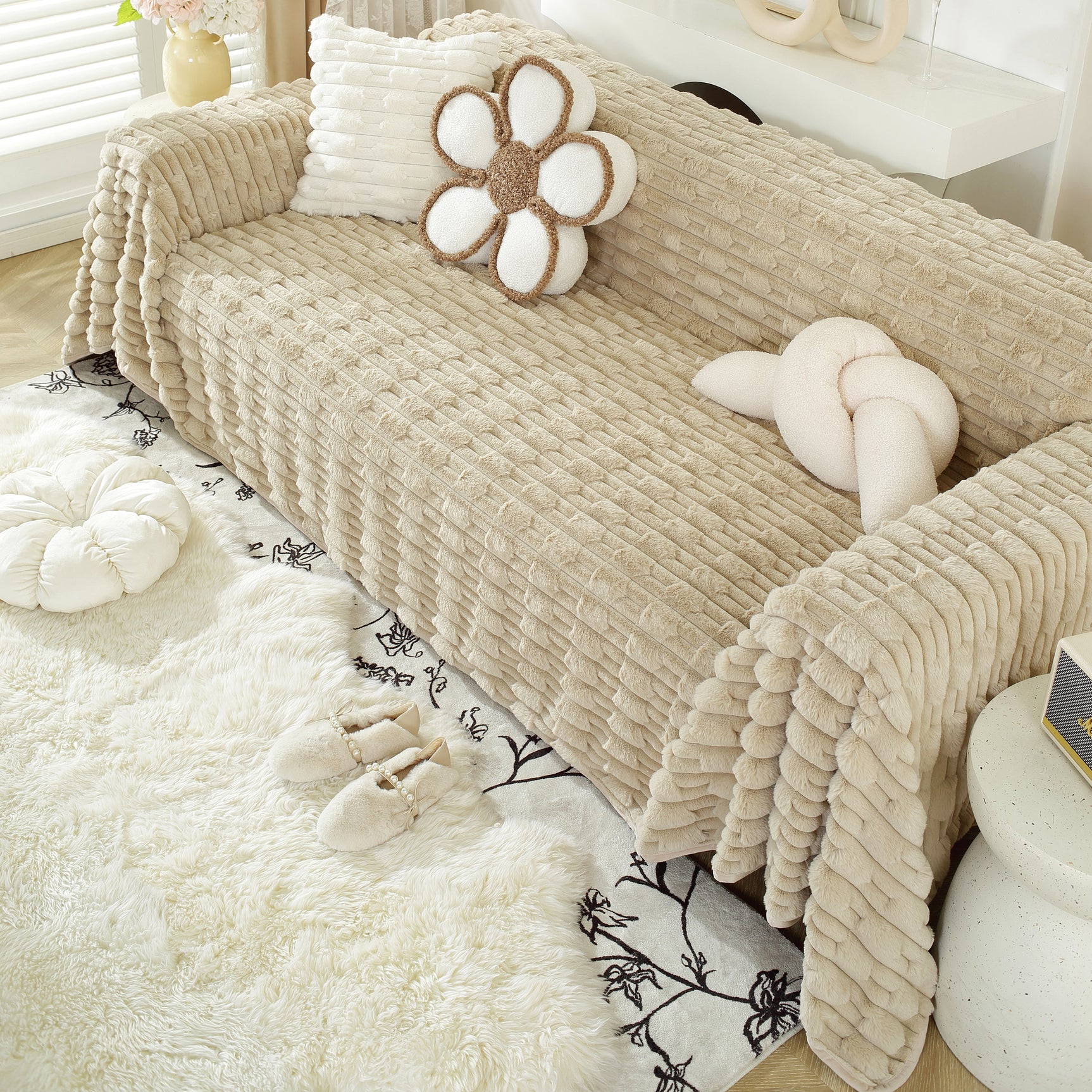 Fluffy Faux Fur Couch Cover Plush Sofa Throw, Warm & Stylish Sofa Protector - Ornate Home