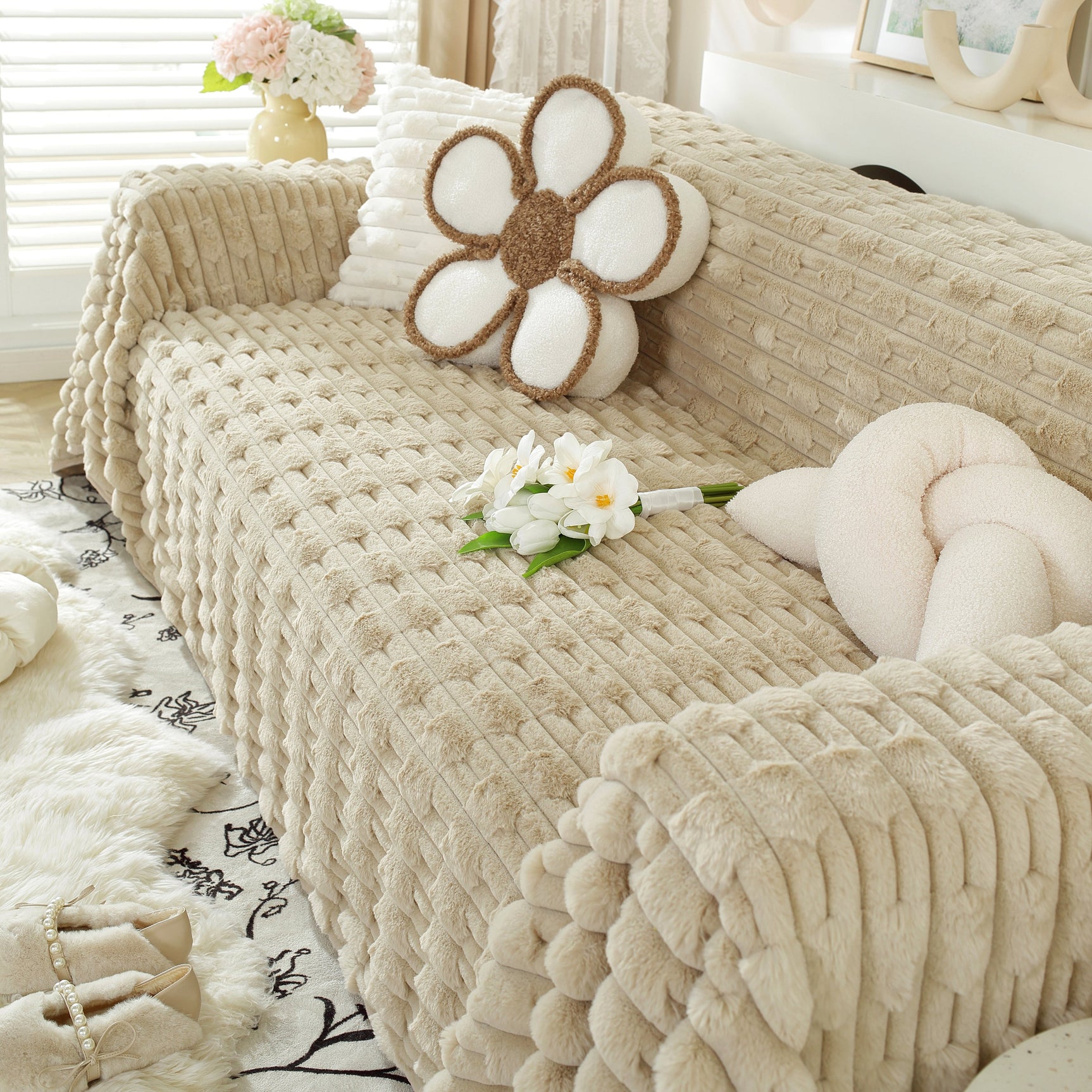 Fluffy Faux Fur Couch Cover Plush Sofa Throw, Warm & Stylish Sofa Protector - Ornate Home