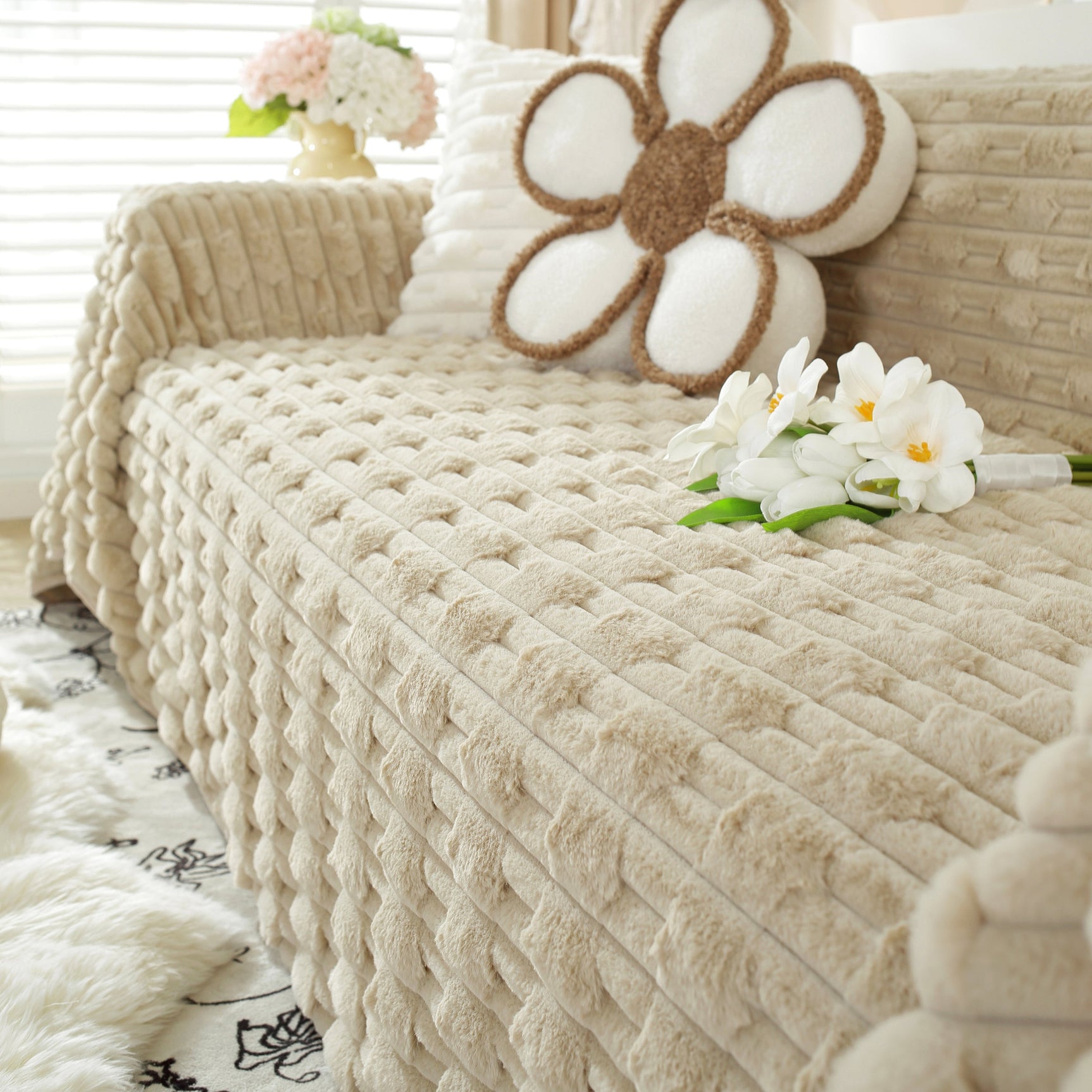 Fluffy Faux Fur Couch Cover Plush Sofa Throw, Warm & Stylish Sofa Protector - Ornate Home