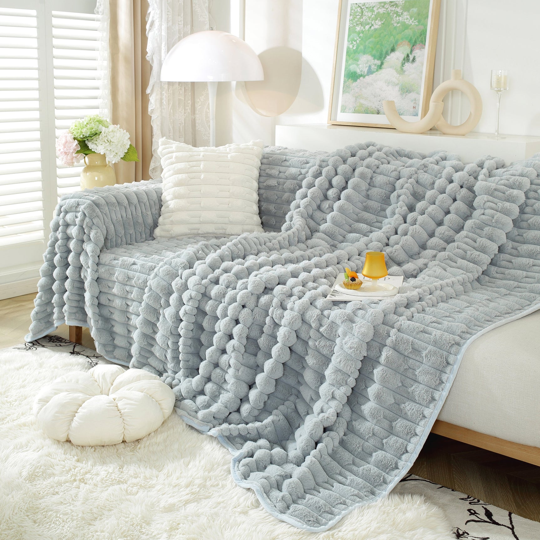 Fluffy Faux Fur Couch Cover Plush Sofa Throw, Warm & Stylish Sofa Protector - Ornate Home
