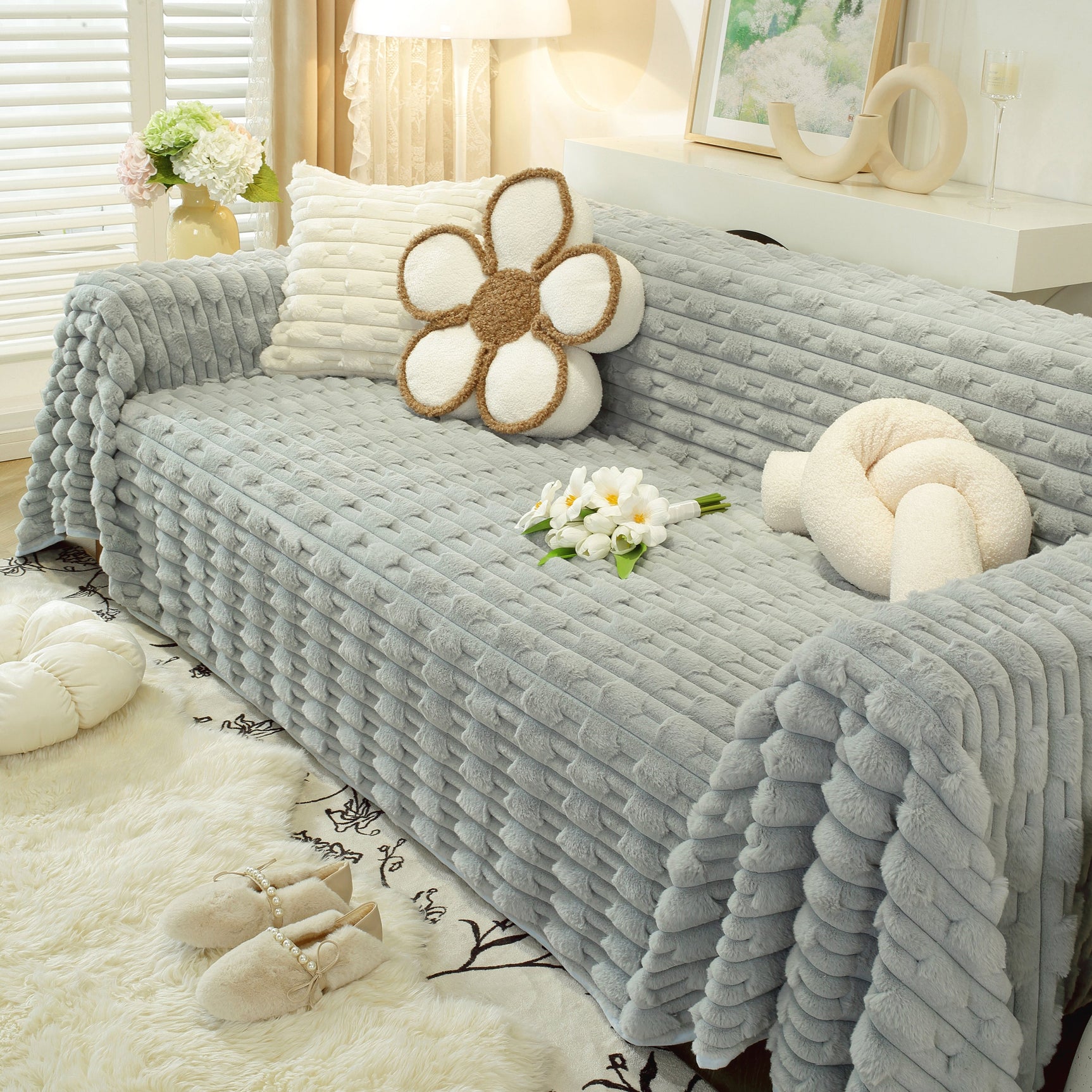Fluffy Faux Fur Couch Cover Plush Sofa Throw, Warm & Stylish Sofa Protector - Ornate Home