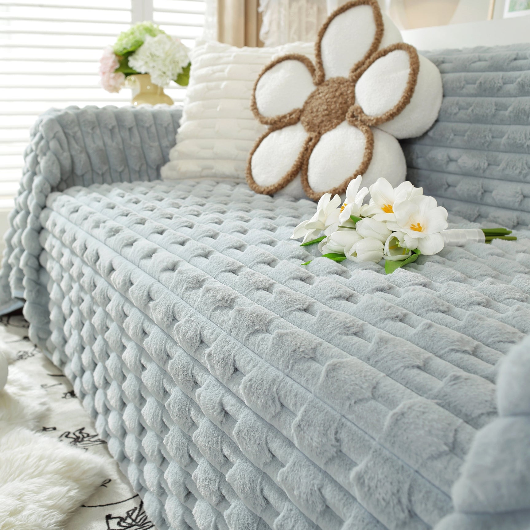 Fluffy Faux Fur Couch Cover Plush Sofa Throw, Warm & Stylish Sofa Protector - Ornate Home