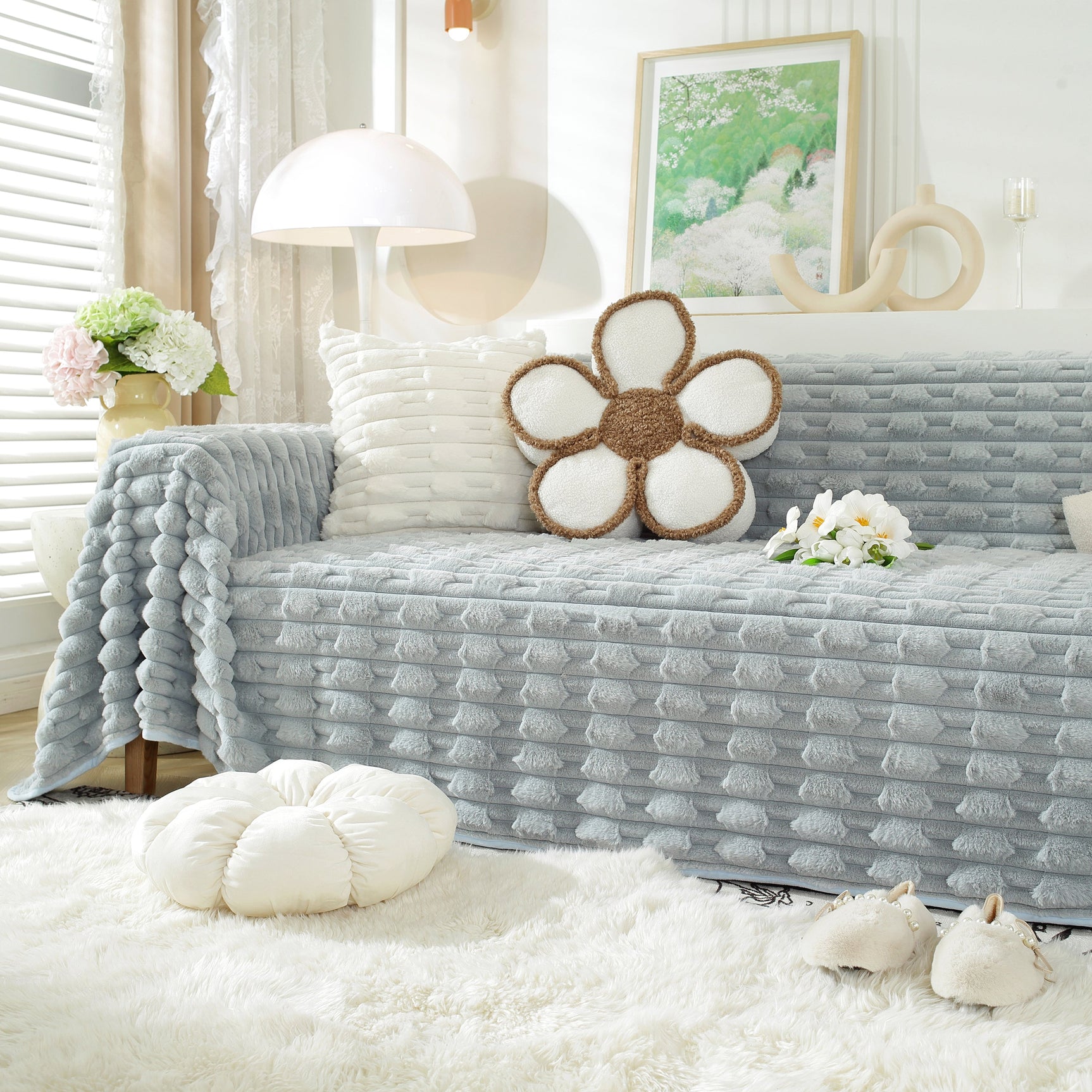 Fluffy Faux Fur Couch Cover Plush Sofa Throw, Warm & Stylish Sofa Protector - Ornate Home