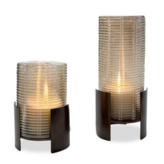 Fluted Fire Bronze Cylinder Candleholders (Set of 2) - Ornate Home