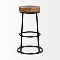 Flynn Brown/Black Wood Seat Metal Frame Stool - Ornate Home