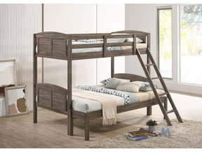 Flynn Weathered Brown Wood Twin Over Full Bunk Bed with Mattress - Ornate Home