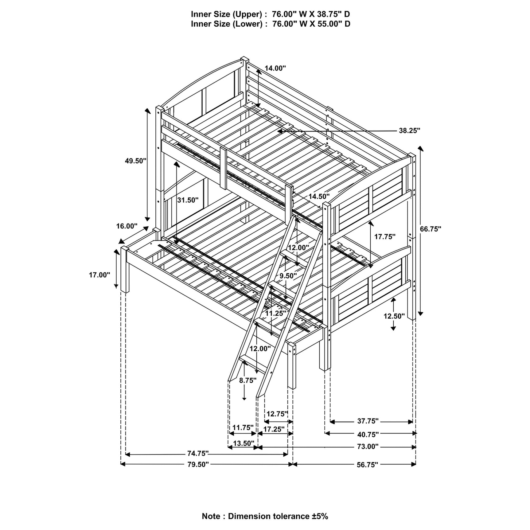 Flynn Weathered Brown Wood Twin Over Full Bunk Bed with Mattress - Ornate Home