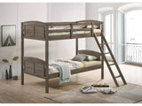 Flynn Weathered Brown Wood Twin Over Twin Bunk Bed with Mattress - Ornate Home