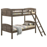 Flynn Weathered Brown Wood Twin Over Twin Bunk Bed with Mattress - Ornate Home