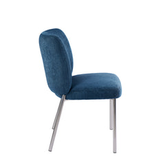 Fomo Chenille-upholstered Stainless Steel Base Dining Chair in Azure (Set of 2) - Ornate Home