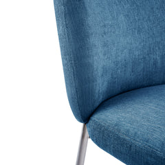 Fomo Chenille-upholstered Stainless Steel Base Dining Chair in Azure (Set of 2) - Ornate Home