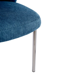 Fomo Chenille-upholstered Stainless Steel Base Dining Chair in Azure (Set of 2) - Ornate Home