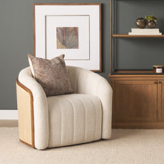 Fonda Cream/Natural Fabric Jute Swivel Accent Chair - Ornate Home