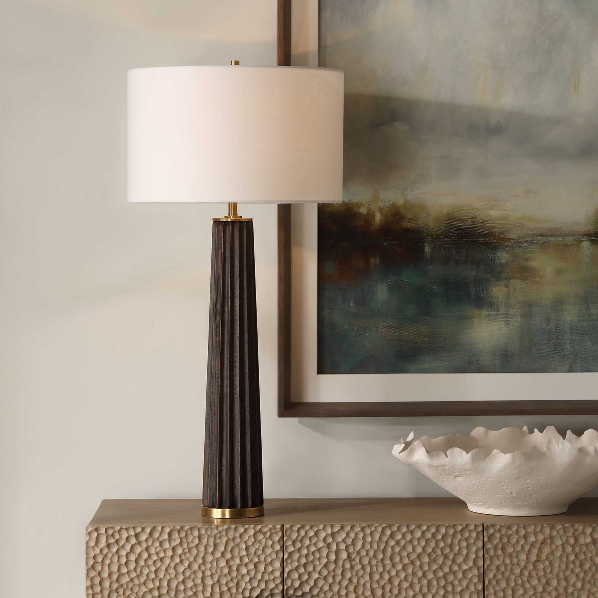 Forage Brown/Gold Dark Scalloped Table Lamp - Ornate Home