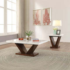 Forbes White Marble & Walnut Coffee Table - Ornate Home