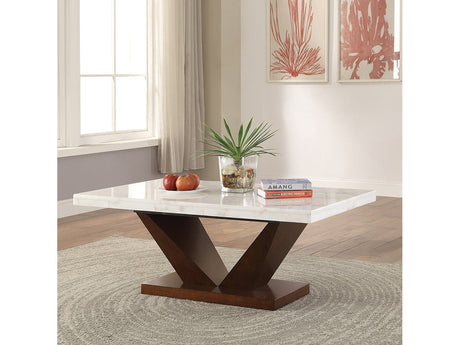 Forbes White Marble & Walnut Coffee Table - Ornate Home