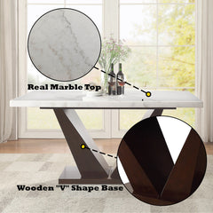 Forbes White Marble & Walnut Dining Table - Ornate Home