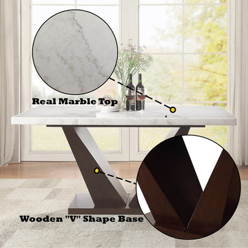 Forbes White Marble & Walnut Dining Table - Ornate Home