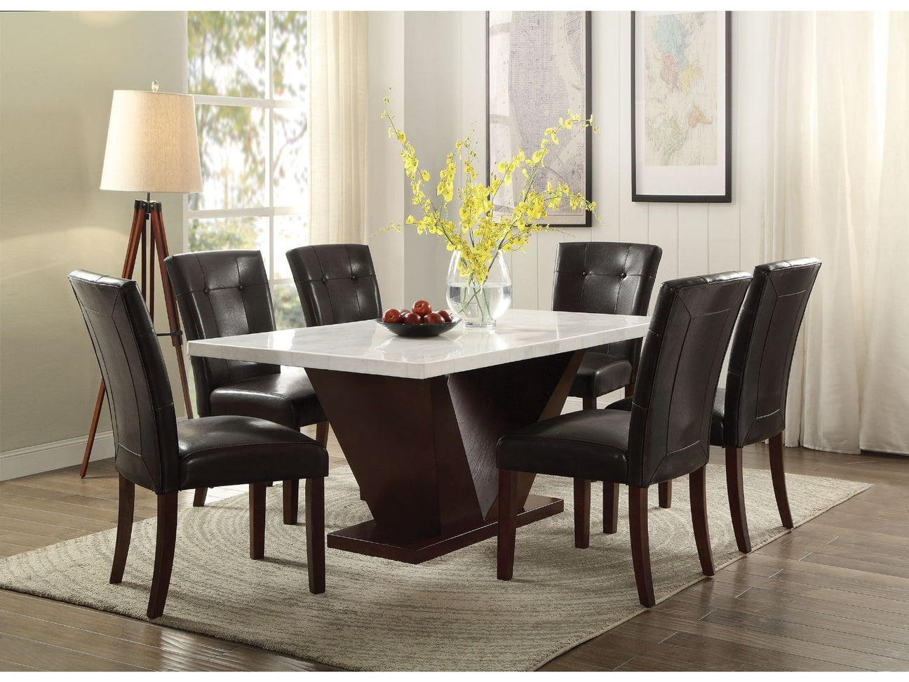 Forbes White Marble & Walnut Dining Table - Ornate Home