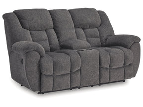 Foreside Charcoal Reclining Loveseat w/Console (Online Special Price) - Ornate Home