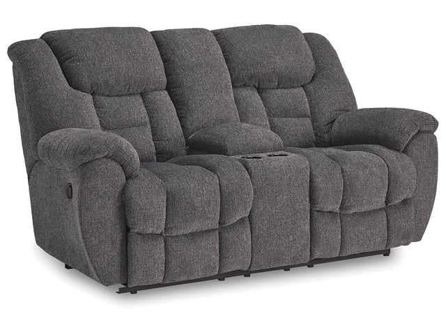 Foreside Charcoal Reclining Loveseat w/Console (Online Special Price) - Ornate Home