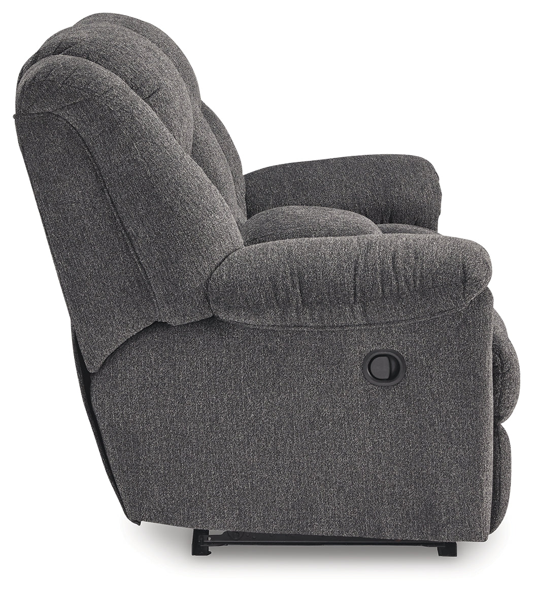 Foreside Charcoal Reclining Loveseat w/Console (Online Special Price) - Ornate Home