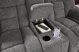 Foreside Charcoal Reclining Loveseat w/Console (Online Special Price) - Ornate Home