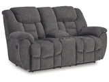Foreside Charcoal Reclining Loveseat w/Console - Ornate Home
