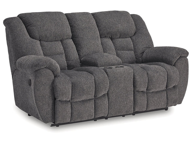 Foreside Charcoal Reclining Loveseat w/Console - Ornate Home