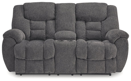 Foreside Charcoal Reclining Loveseat w/Console - Ornate Home