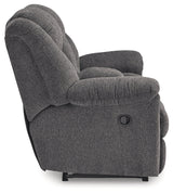 Foreside Charcoal Reclining Loveseat w/Console - Ornate Home