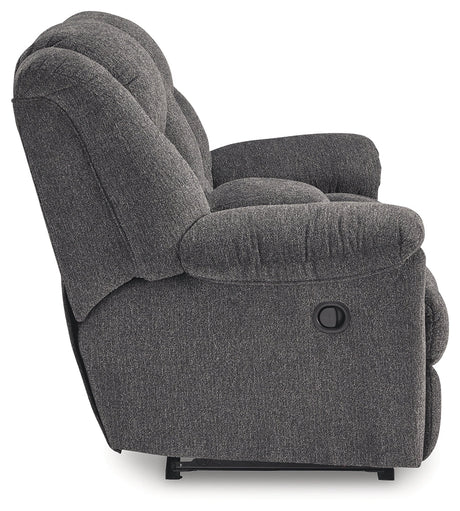 Foreside Charcoal Reclining Loveseat w/Console - Ornate Home