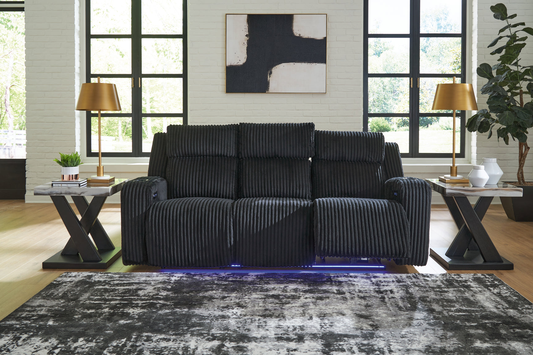 Forest Lake Black Power Reclining Sofa and Loveseat - Ornate Home