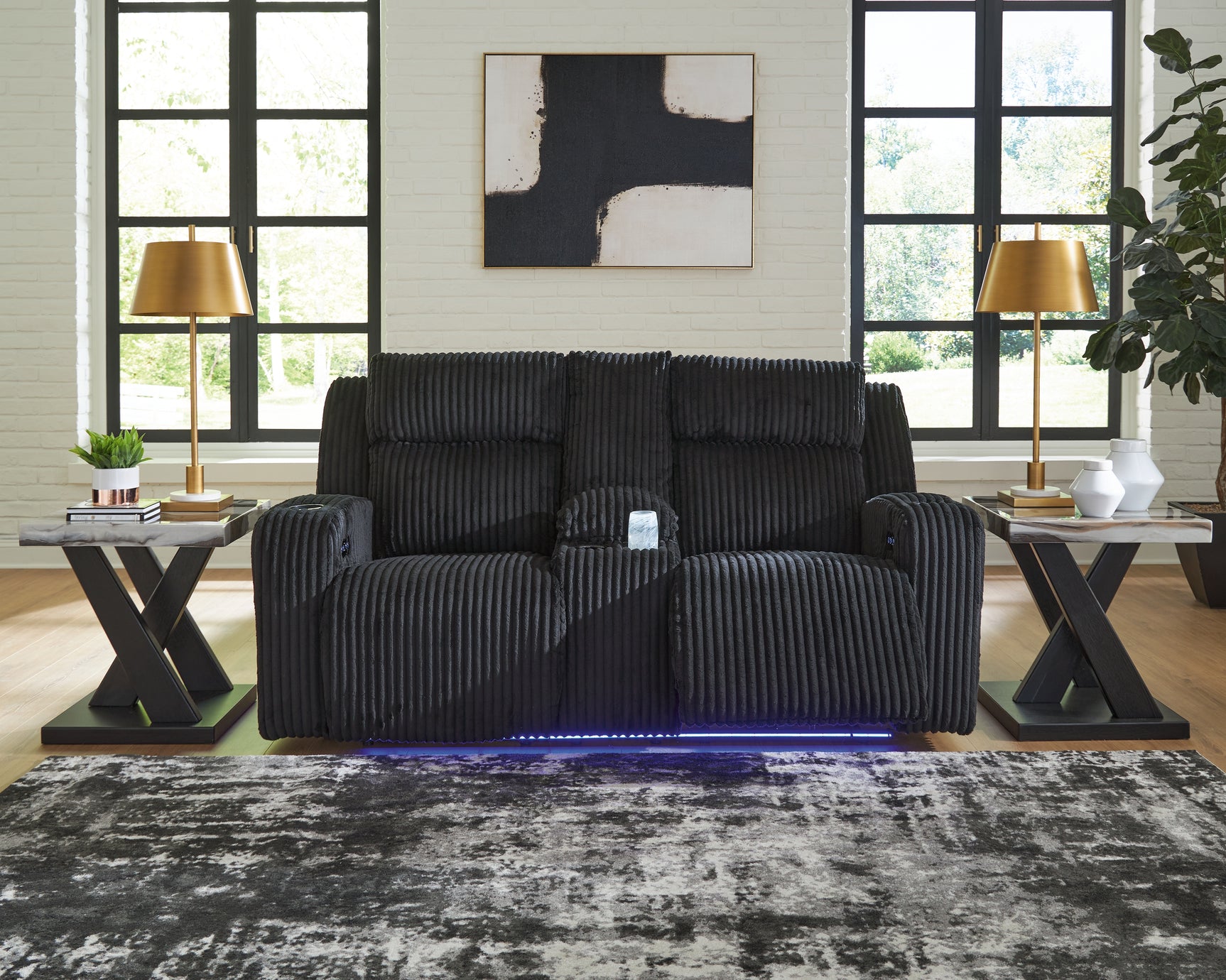 Forest Lake Black Power Reclining Sofa and Loveseat - Ornate Home