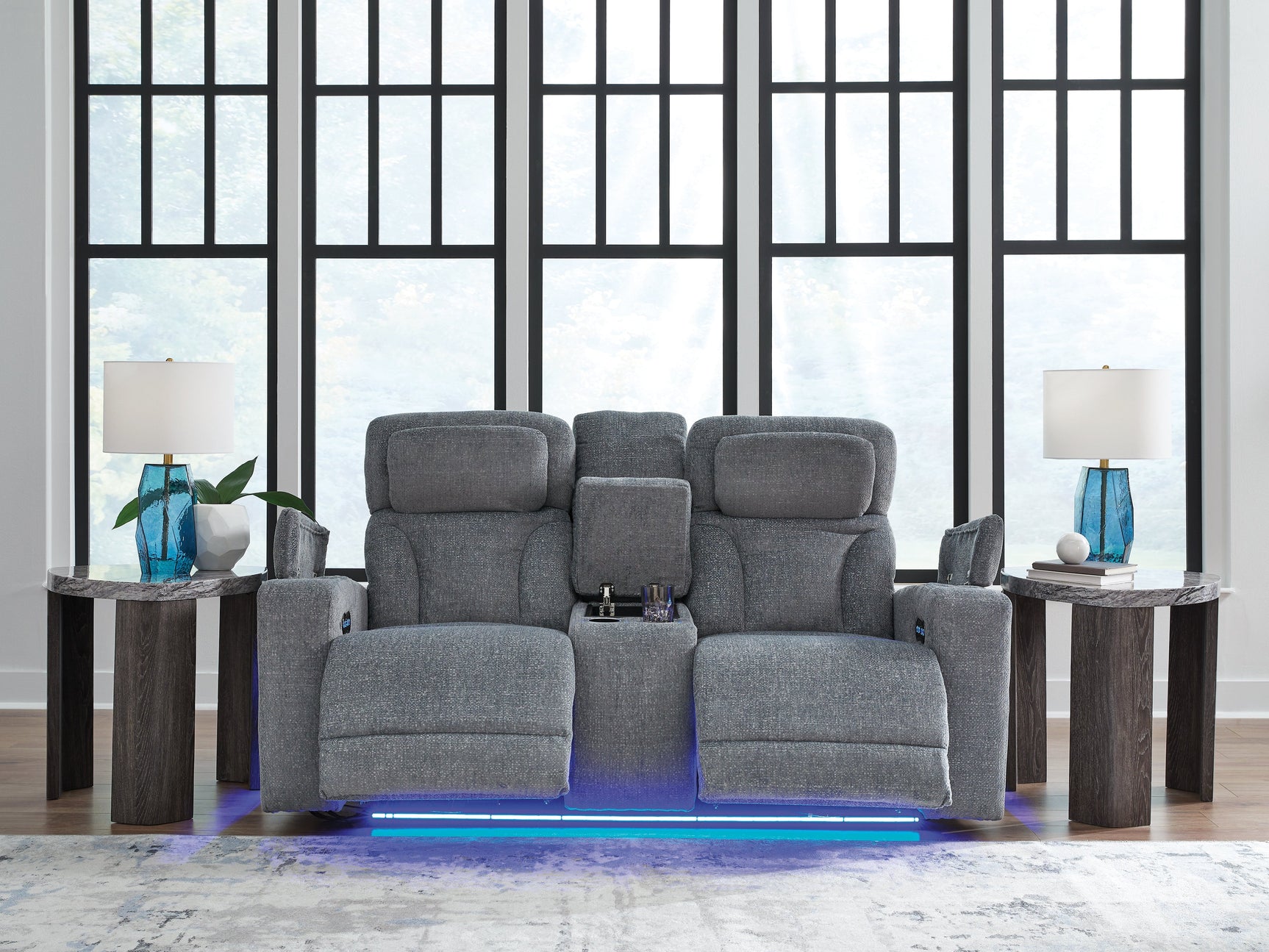 Forest Lake Steel-Performance Fabric Dual Power Reclining Loveseat with Console - Ornate Home