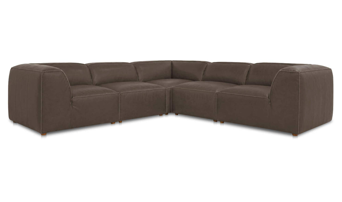 Form Slate Brown Leather Classic L-Shaped Modular Sectional - Ornate Home