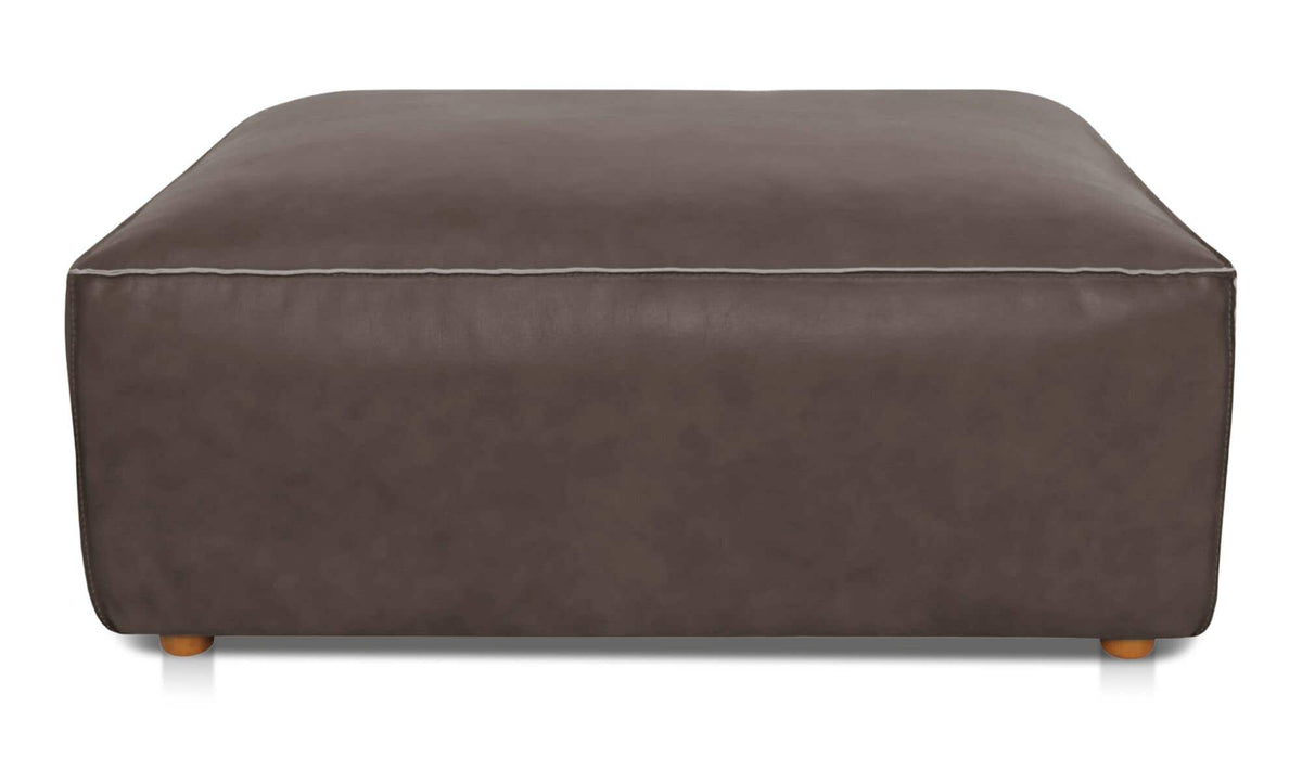 Form Slate Brown Leather Ottoman - Ornate Home