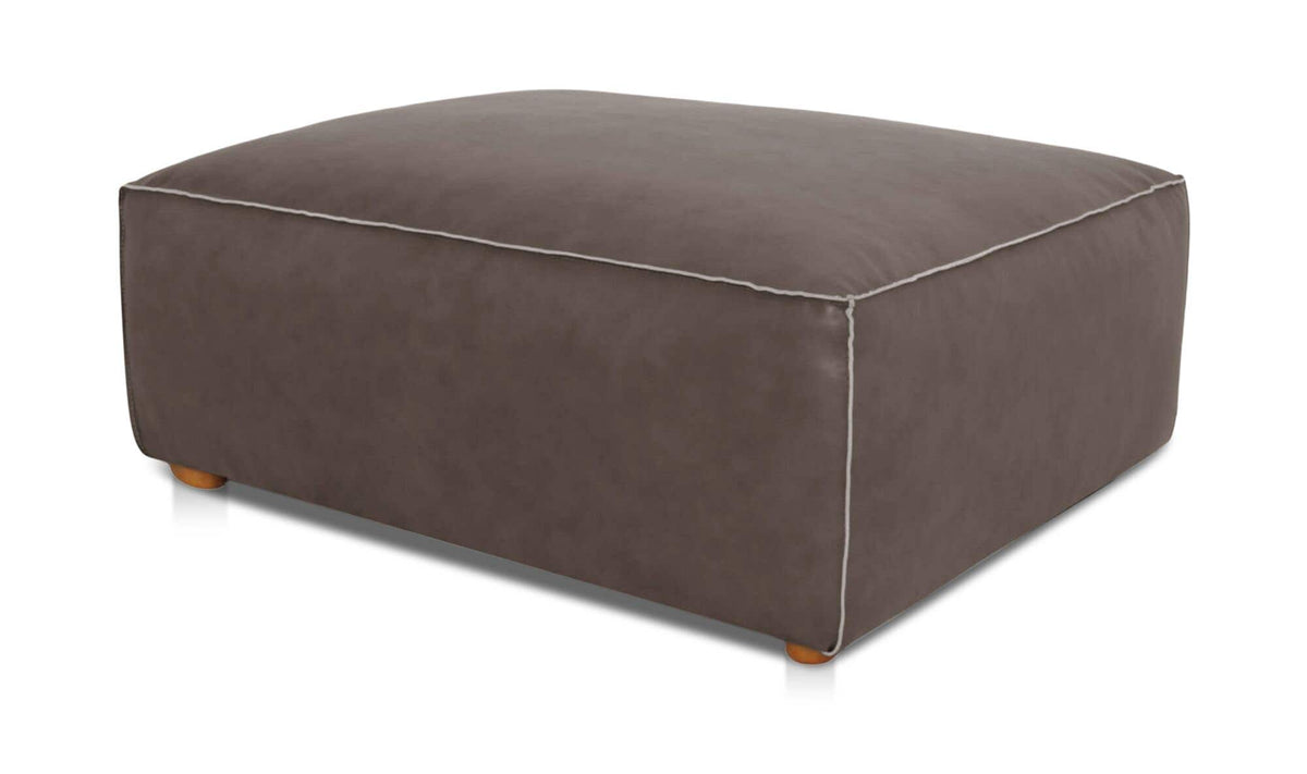 Form Slate Brown Leather Ottoman - Ornate Home