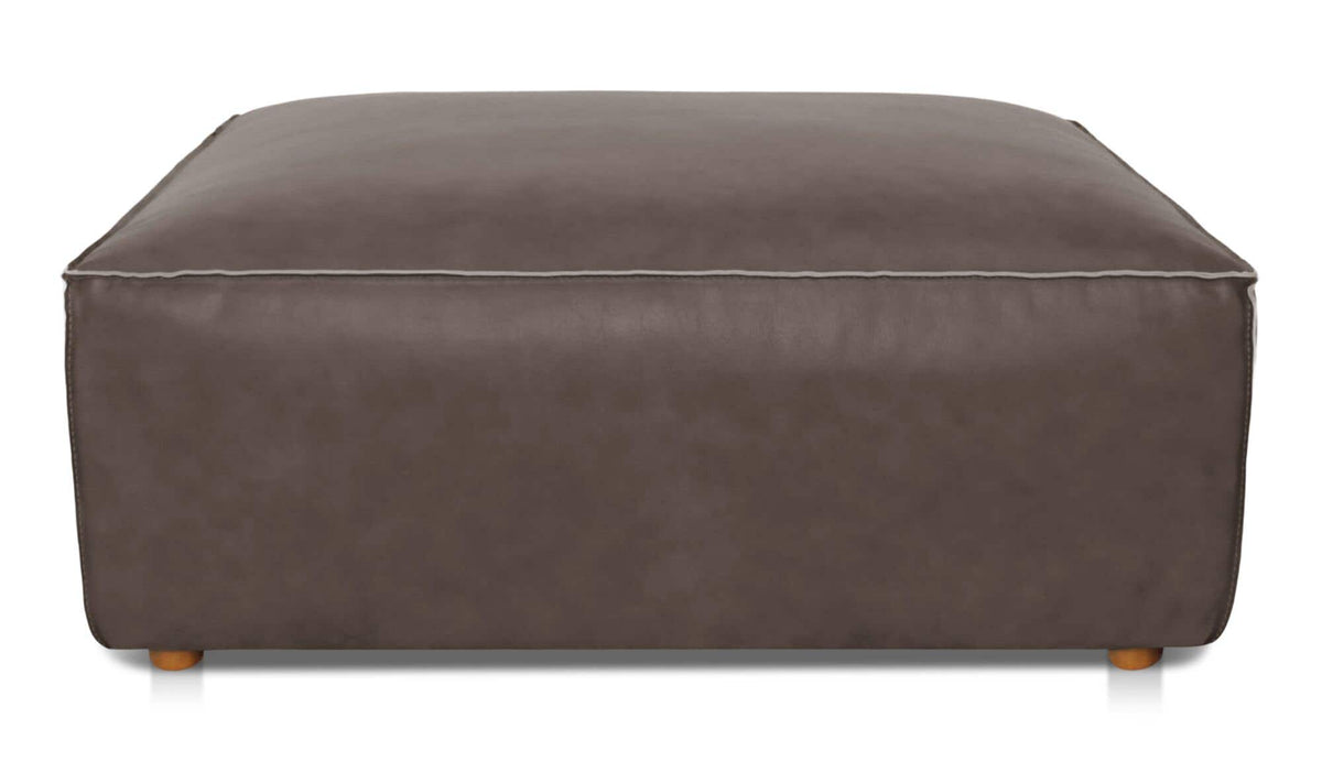 Form Slate Brown Leather Ottoman - Ornate Home