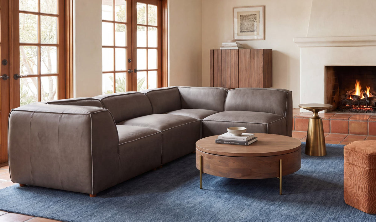 Form Slate Brown Leather Signature Modular Sectional - Ornate Home