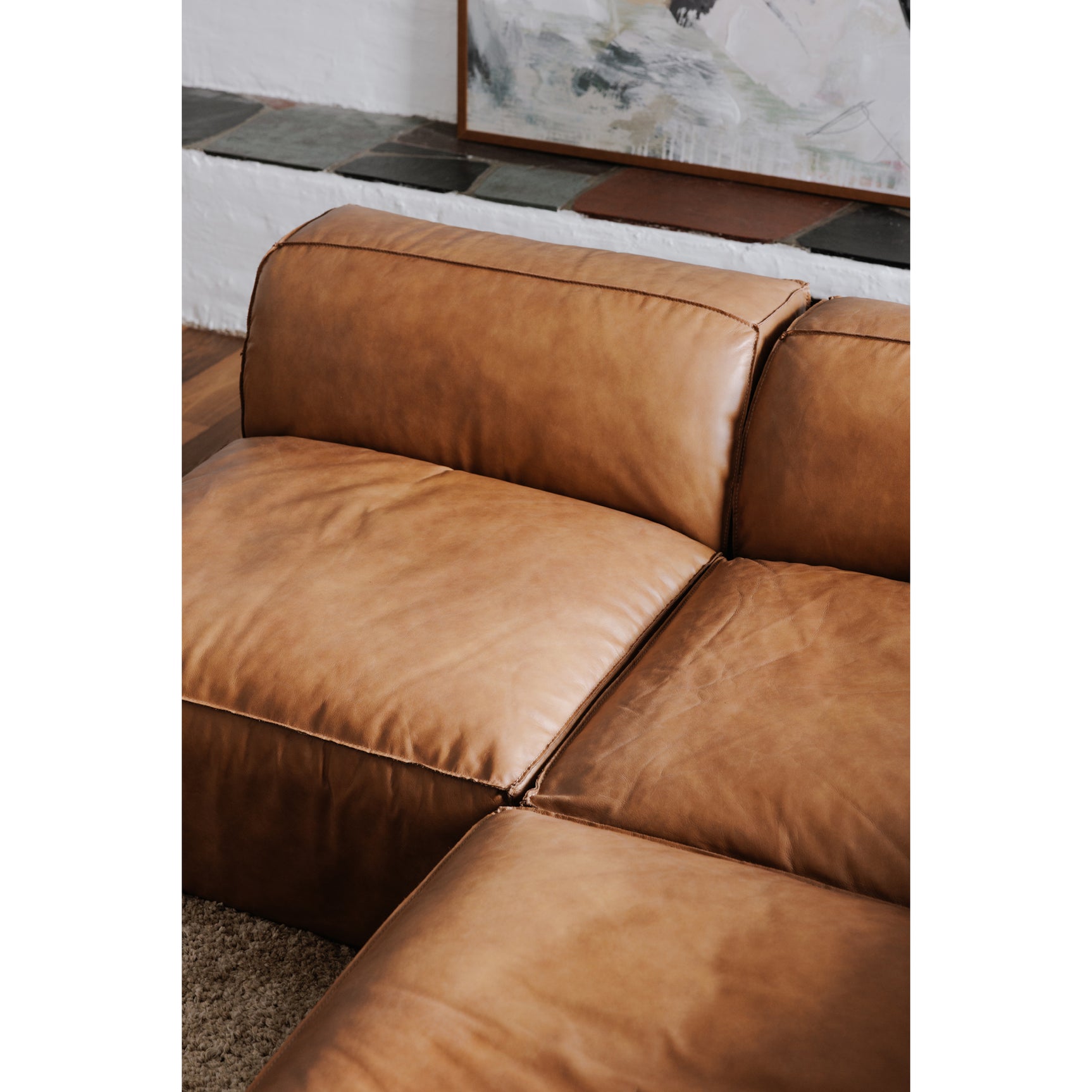 Form Tan Leather Ottoman - Ornate Home