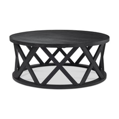 Forsey Black Solid Wood Round Coffee Table - Ornate Home