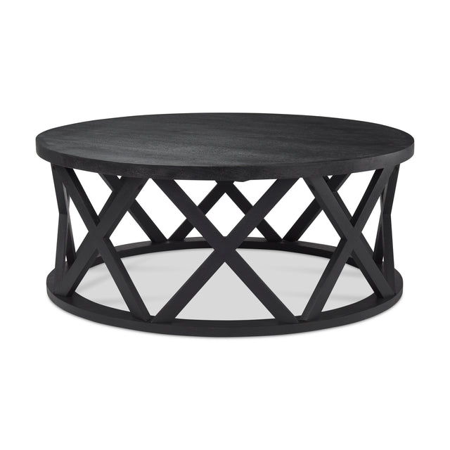 Forsey Black Solid Wood Round Coffee Table - Ornate Home