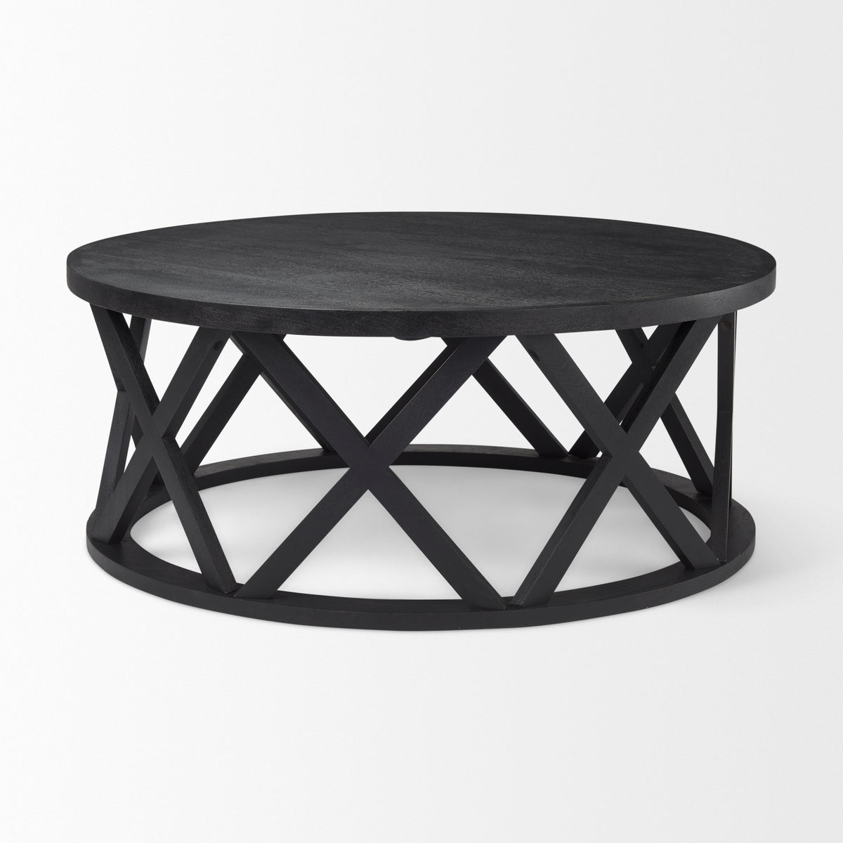 Forsey Black Solid Wood Round Coffee Table - Ornate Home