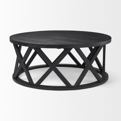 Forsey Black Solid Wood Round Coffee Table - Ornate Home