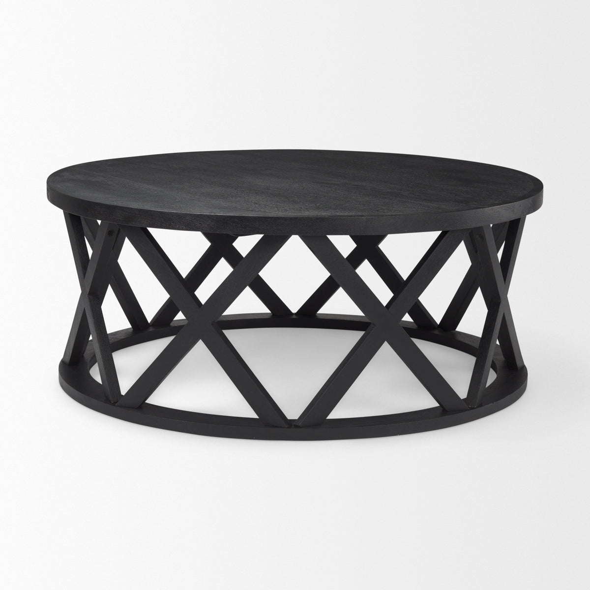 Forsey Black Solid Wood Round Coffee Table - Ornate Home